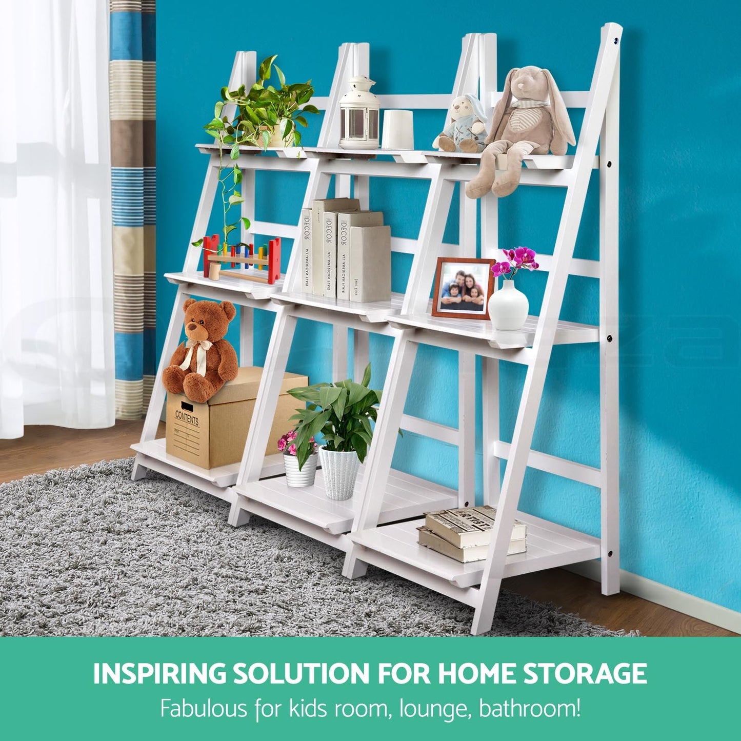 Wooden Ladder Shelf 3 Tier Plant Flower Storage Shelves Multi CD Book Folding