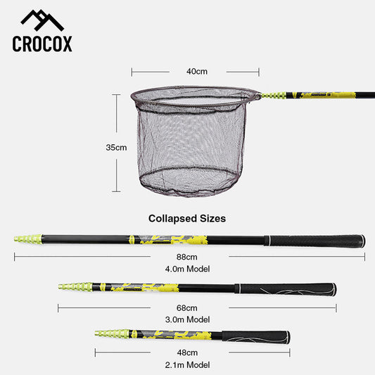 Crocox Fishing Net Telescopic Landing Mesh Carbon Folding Dip Gill Pole Portable