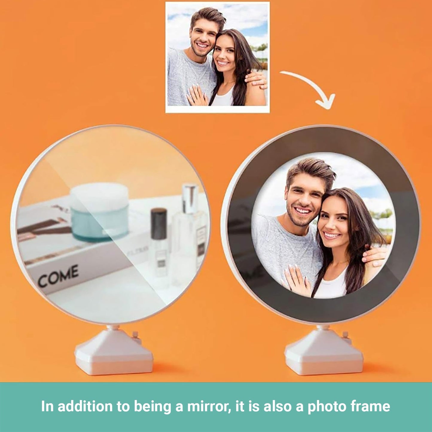 Lecluse LED Photo Frame Magic Mirror Round Makeup Light Home Decor Portable