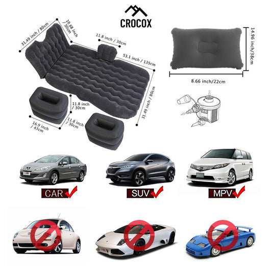 Crocox Car Inflatable Mattress Air Bed Back Seat Camping Travel Portable Cushion