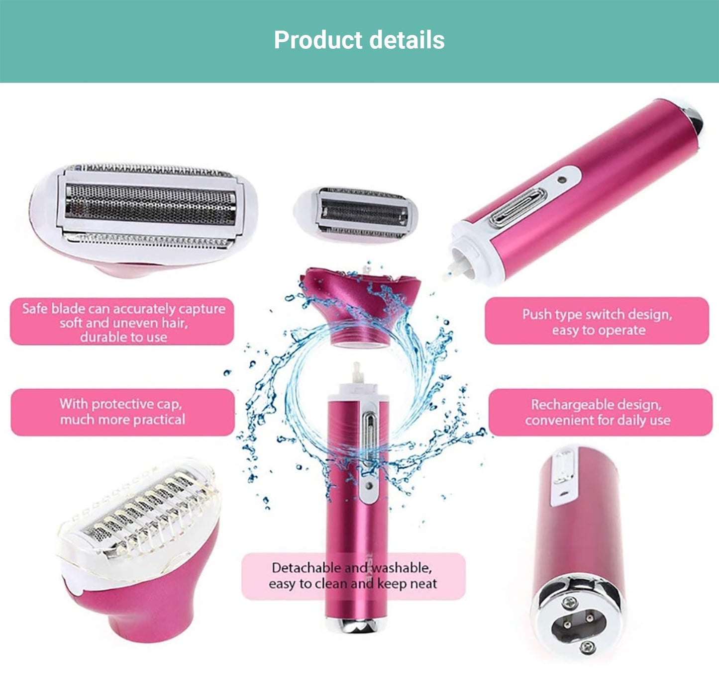 Lebeau Women Electric Hair Remover Epilator Shaver Razor Arm Leg Bikini 4 In 1