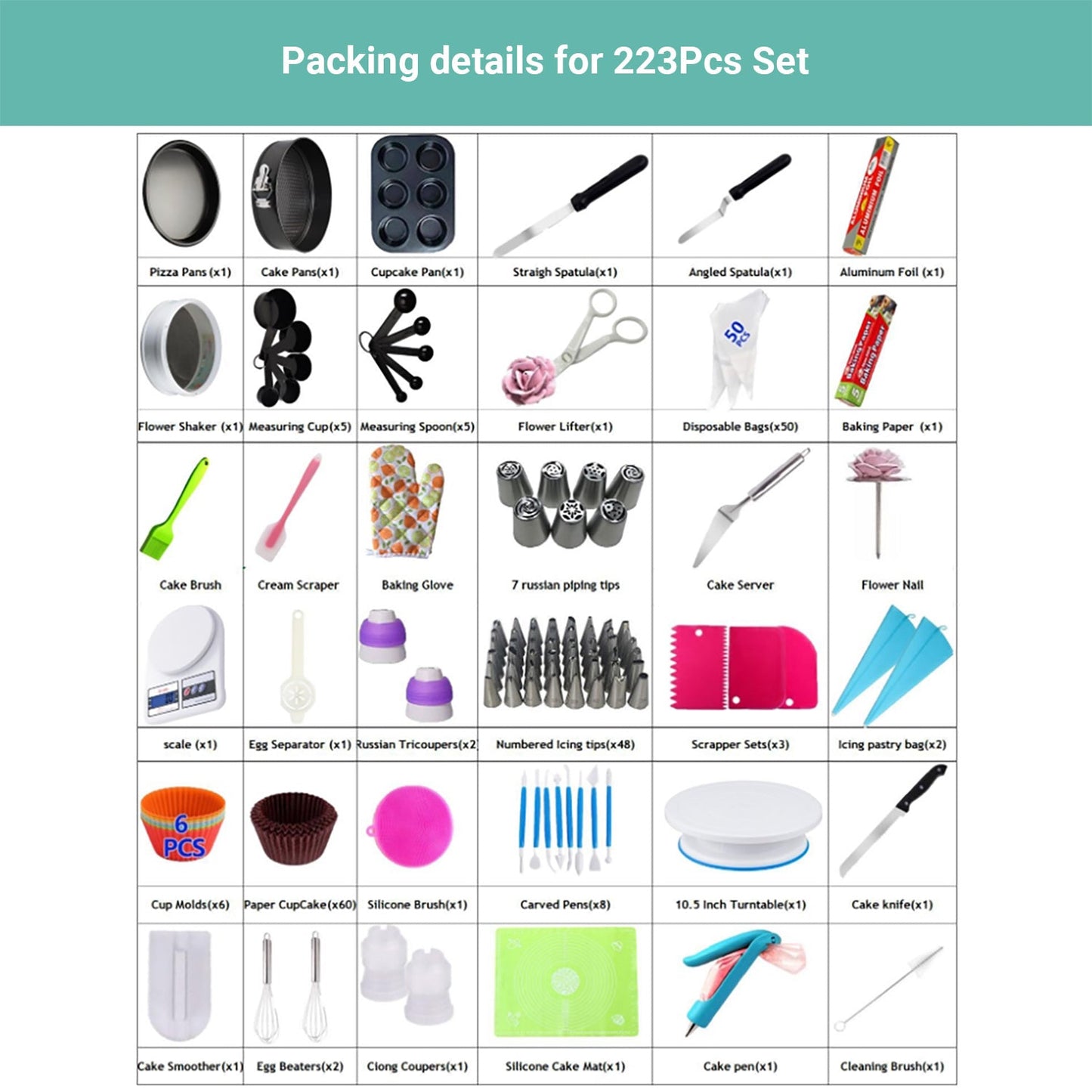 Lecluse Cake Decorating Tools Set Baking Turntable Rotating Stand 73/223Pcs