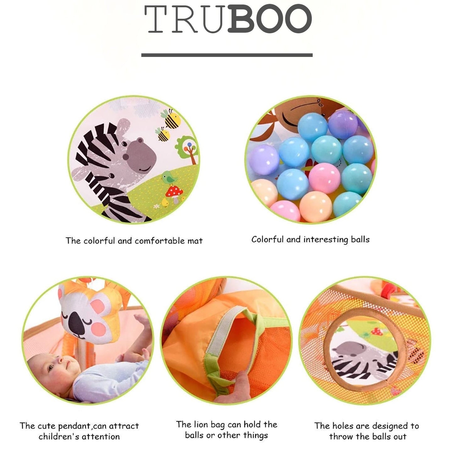 Truboo 3 in 1 Baby Activity Gym Infant Play Floor Mat Ball Pit Toys Fitness