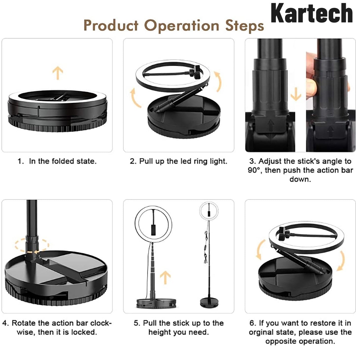 Kartech Ring Light Stand Foldable LED Diffuser Selfie Live Streaming YouTube