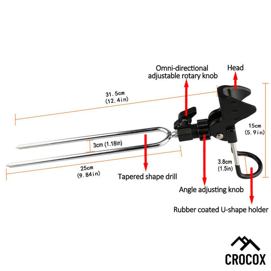 2x Crocox Fishing Rod Holders Ground Stand Wall Boat G Clamp On Rack Clips Rest