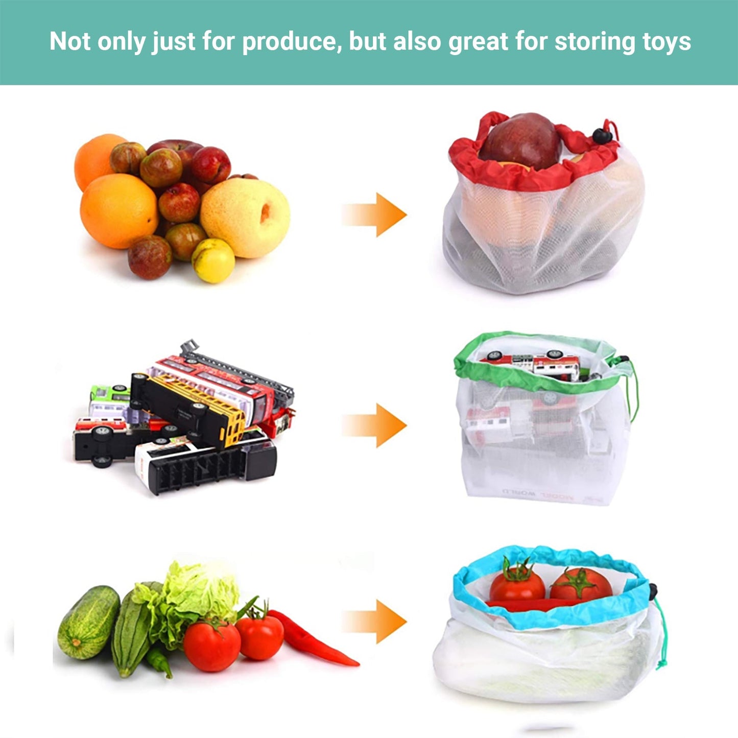 Lecluse 12Pcs Reusable Mesh Bags Produce Vegetable Fruit Toy Storage Pouch