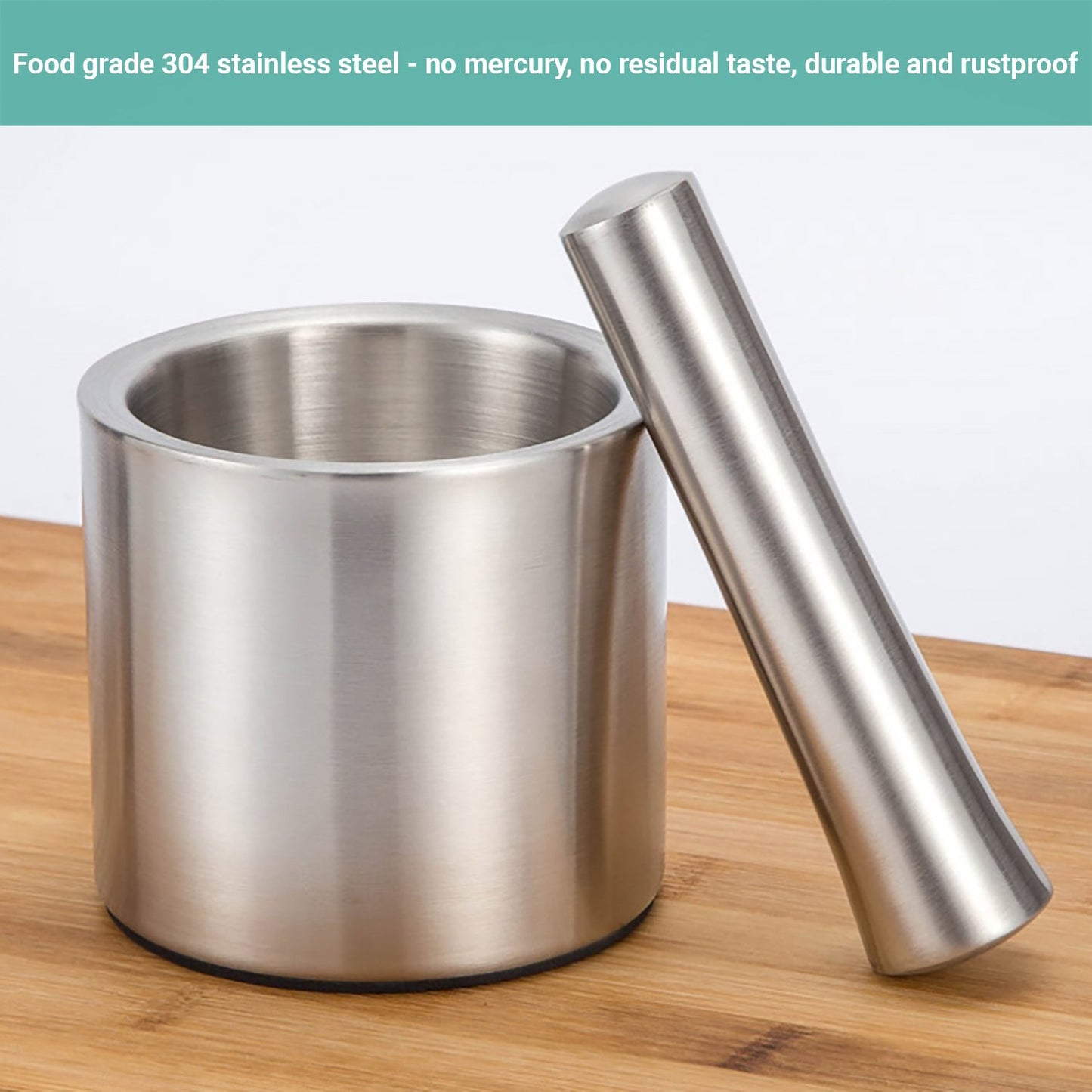 Wasel Mortar And Pestle Set Stainless Steel Garlic Crusher Spices Herbs Grinder