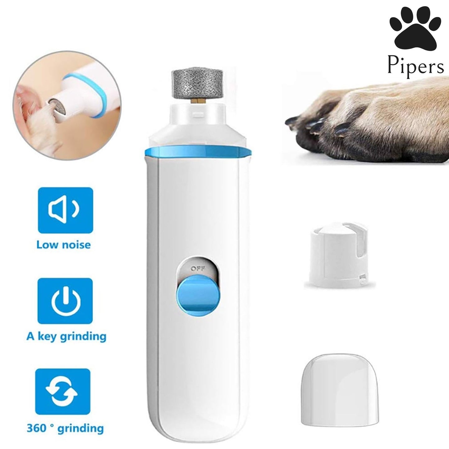 Pipers Pet Electric Nail Grinder Dog Cat Tool Claw Toe Grooming Trimmer Clipper