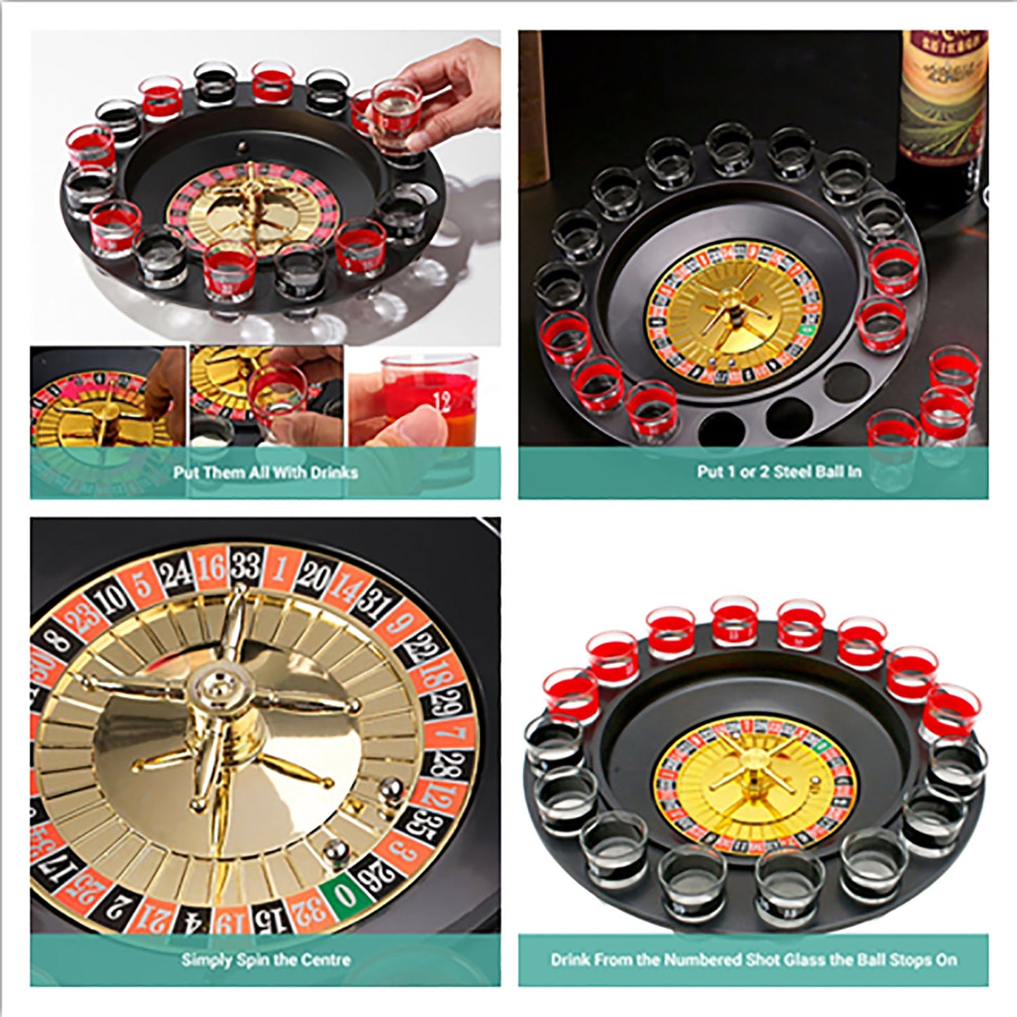 Pardy Bar Roulette Drinking Game Set Party KTV Gala Adult 16 Shot Glass