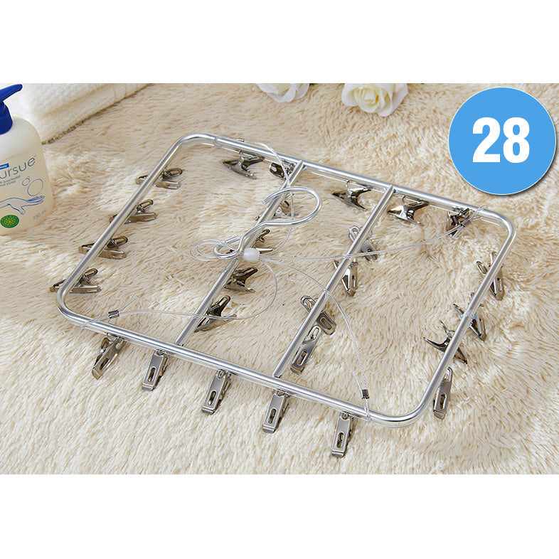 Stainless Steel Clothes Hanger Airer Dryer 28 Pegs Clips Rack Sock Underwear