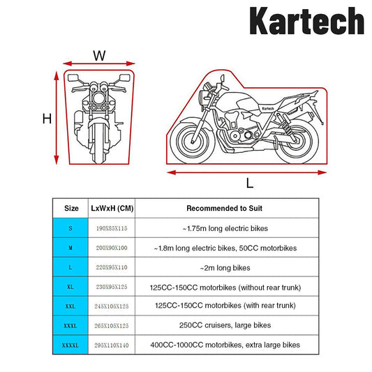 Kartech Motorcycle Cover Waterproof Scooter Outdoor Bike Motorbike Rain UV Dust