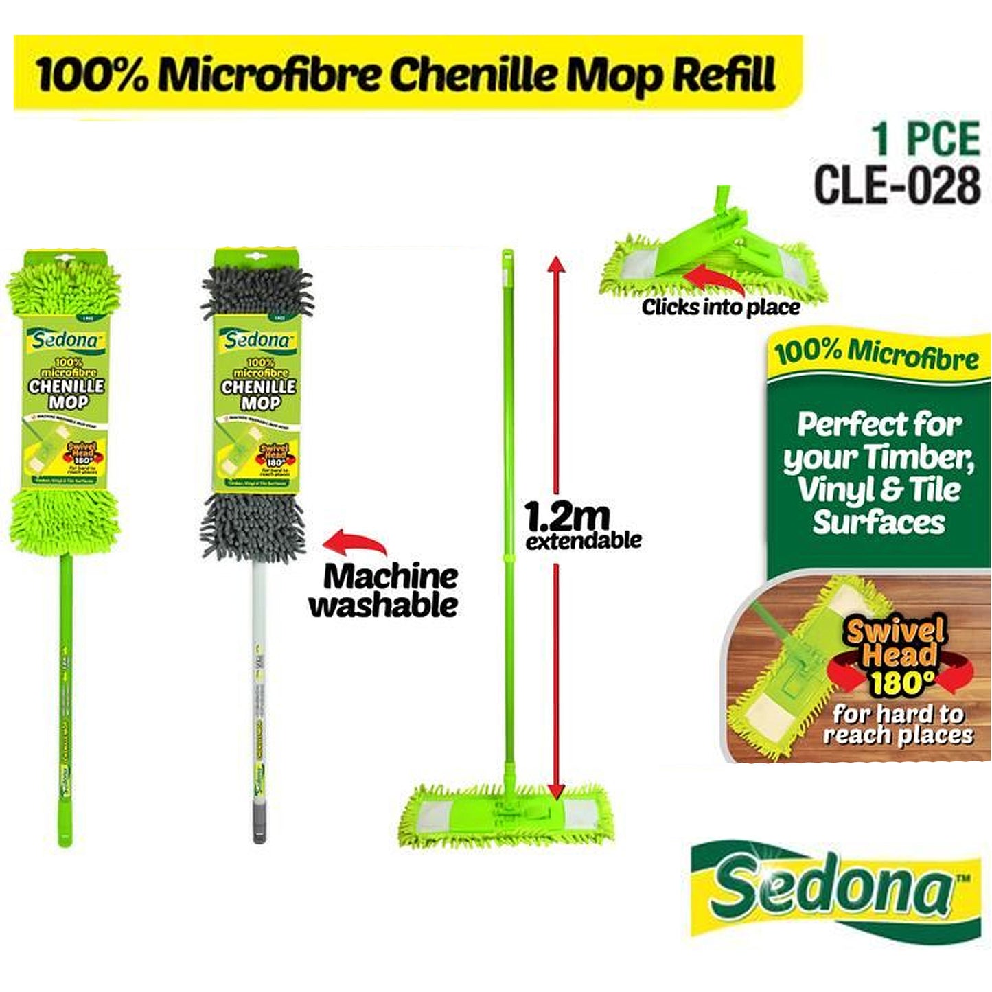 Microfibre Mop 100% Microfiber Flat Head Long Handle Replacement Refill Chenille