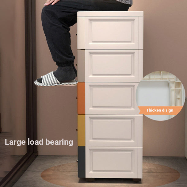 Lecluse 5-Tiers Storage Drawer Plastic Storage Chest Of Drawers Dresser Tallboy With Wheels 5 Tiers Cabinet Level Wheel Box Cloth Storage Toy Storage Snack Drawer