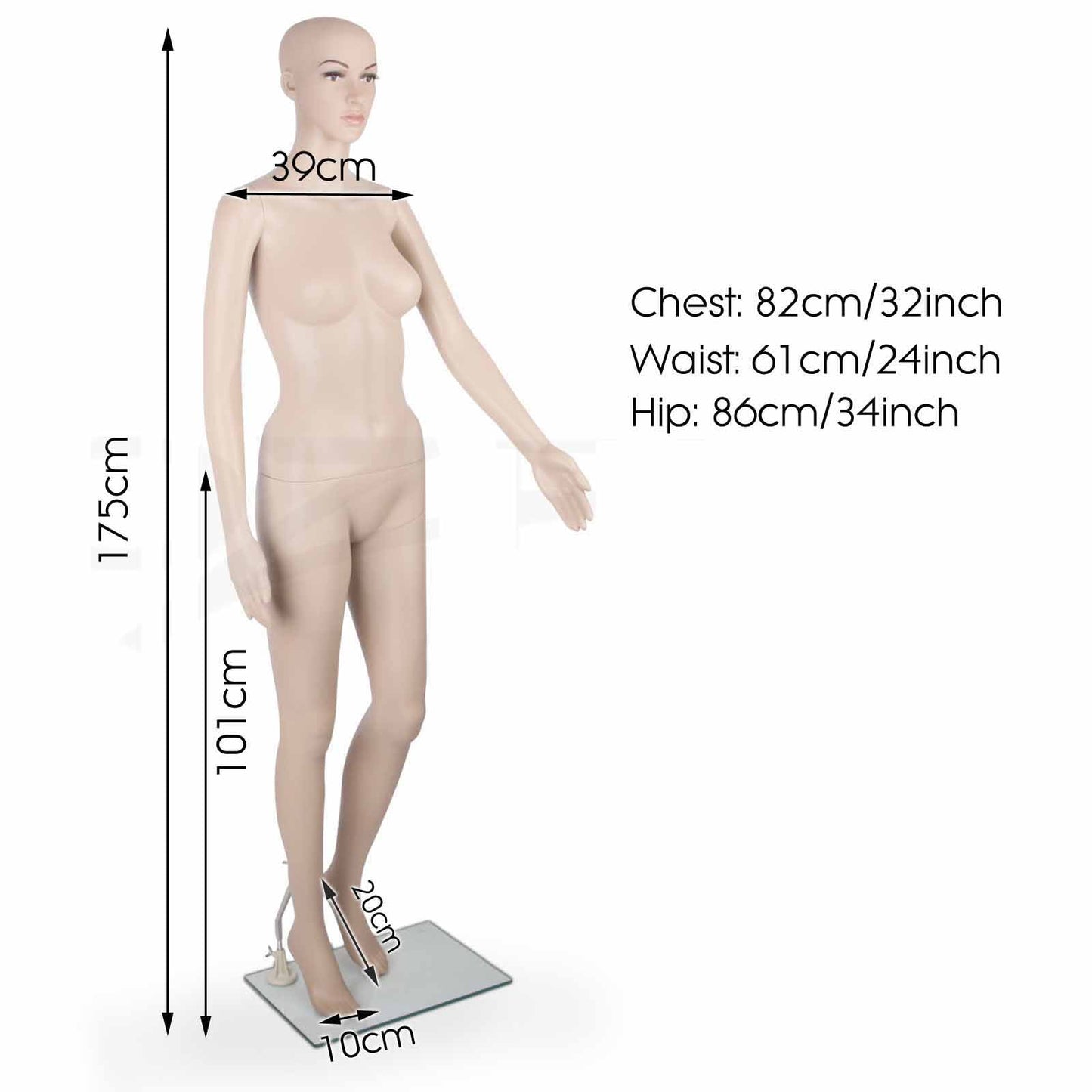 Full Body Mannequin Female Male Clothes Display Torso White Black Adjustable 185 - Simply Homeware