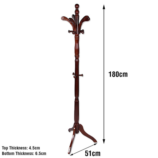 Wooden Coat Stand Rack Clothes Hanger Hat Tree Vintage Jacket Bag Umbrella Hook
