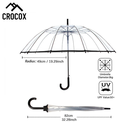 Crocox Clear Umbrellas Automatic Windproof Large Long Men Womens Dome Birdcage