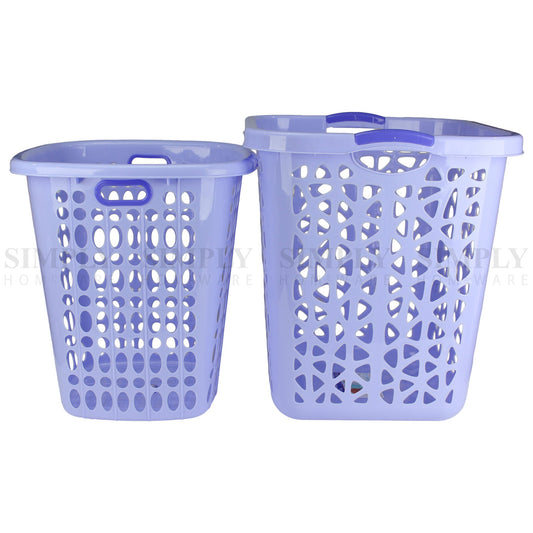 Laundry Basket Bin Plastic Baskets Washing Hamper Bag White Blue Pink Bathroom - Simply Homeware