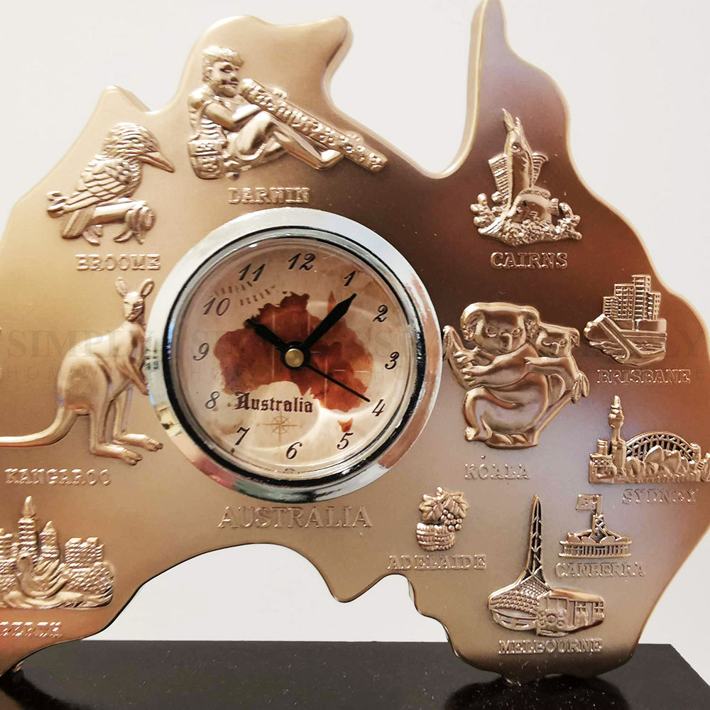 Australian Souvenirs Map Clock Movement Bedside Copper Aussie Gift Bulk Small - Simply Homeware