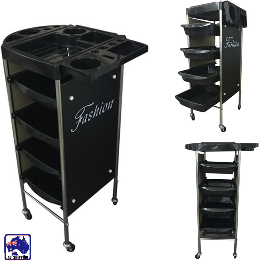 Hairdressing Trolley Salon Beauty Spa Wheel Dresser Drawer Storage Black 4 Tier