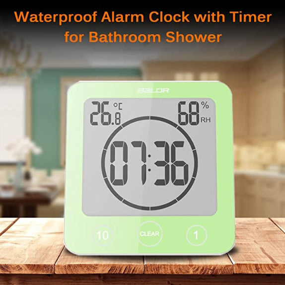 Lecluse Countdown Clock Shower Wall Clock Waterproof Digital Temperature Humidity Display With Suction Cup Touch Screen Timer For Kitchen Bathroom
