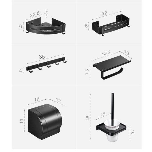 Lecluse Bathroom Accessories Black Set Towel Rack Shelf Storage Hand Rail Caddy