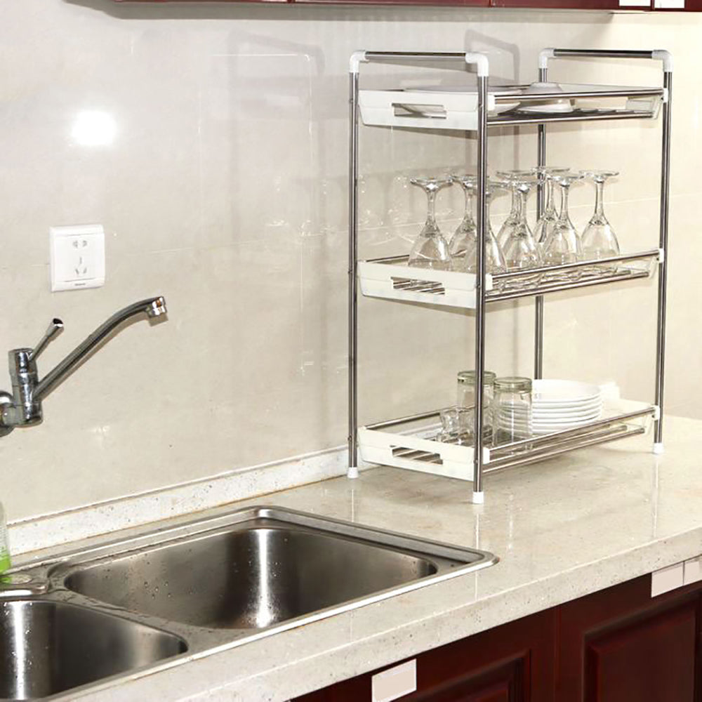 Kitchen Storage Rack Spice Bathroom 3 Tier Organiser Stainless Steel Shelf Jar