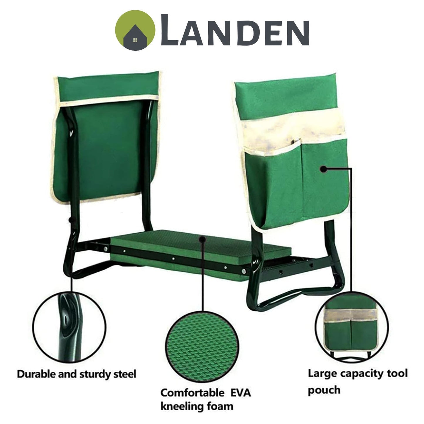 Landen Garden Kneeler & Seat Portable Bench Foldable Stool EVA Foam Bag Pouch