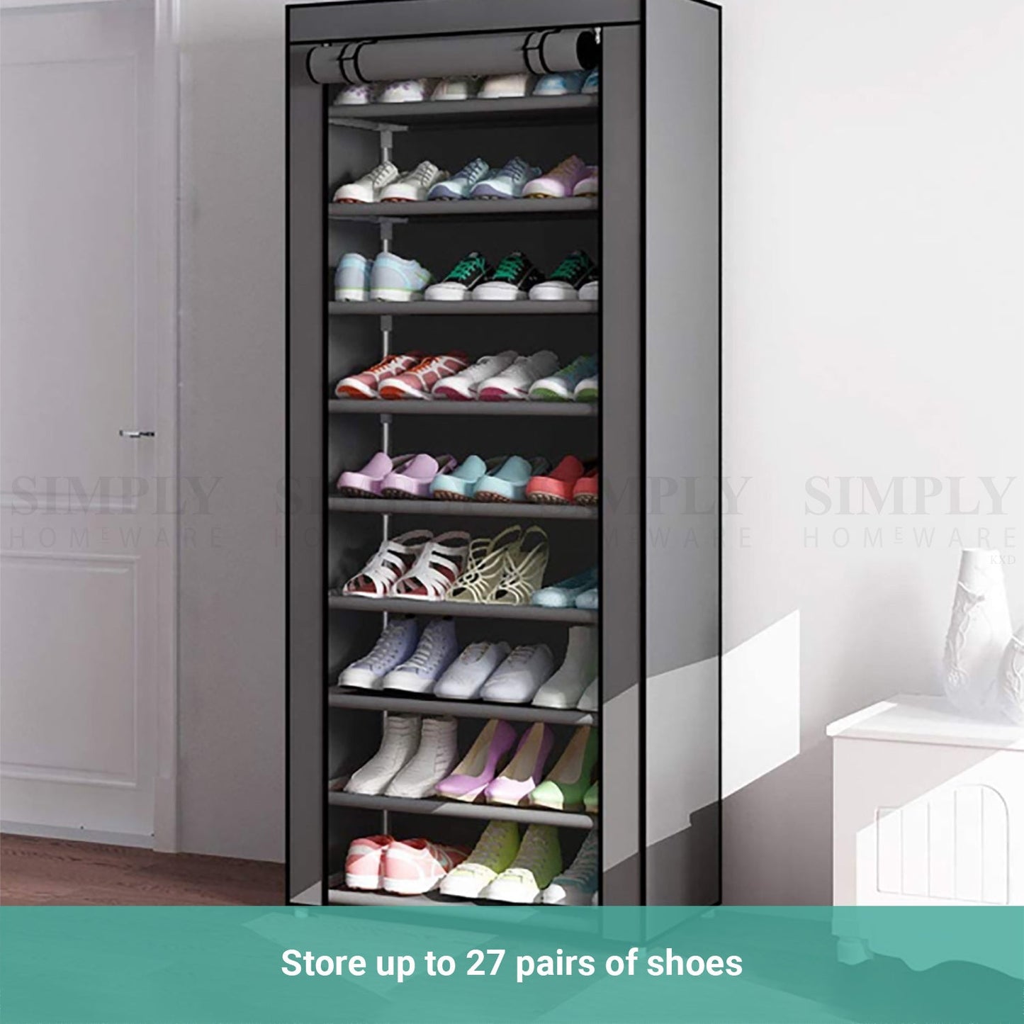 Lecluse 9 Tier Shoe Rack Portable Storage Organizer Nonwoven Wardrobe 27 Pairs