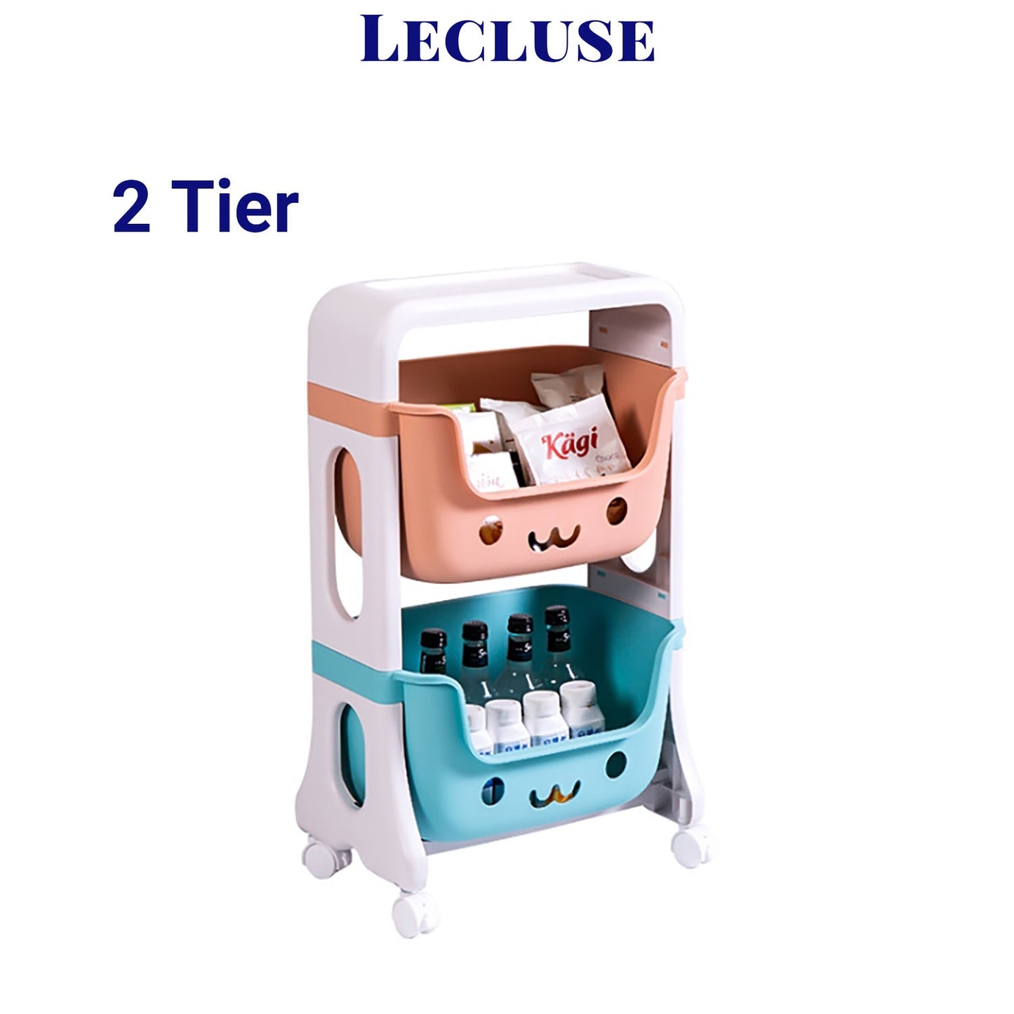 Lecluse Toy Storage Trolley Rolling Cart Kitchen Bathroom Organiser 2/4 Tier