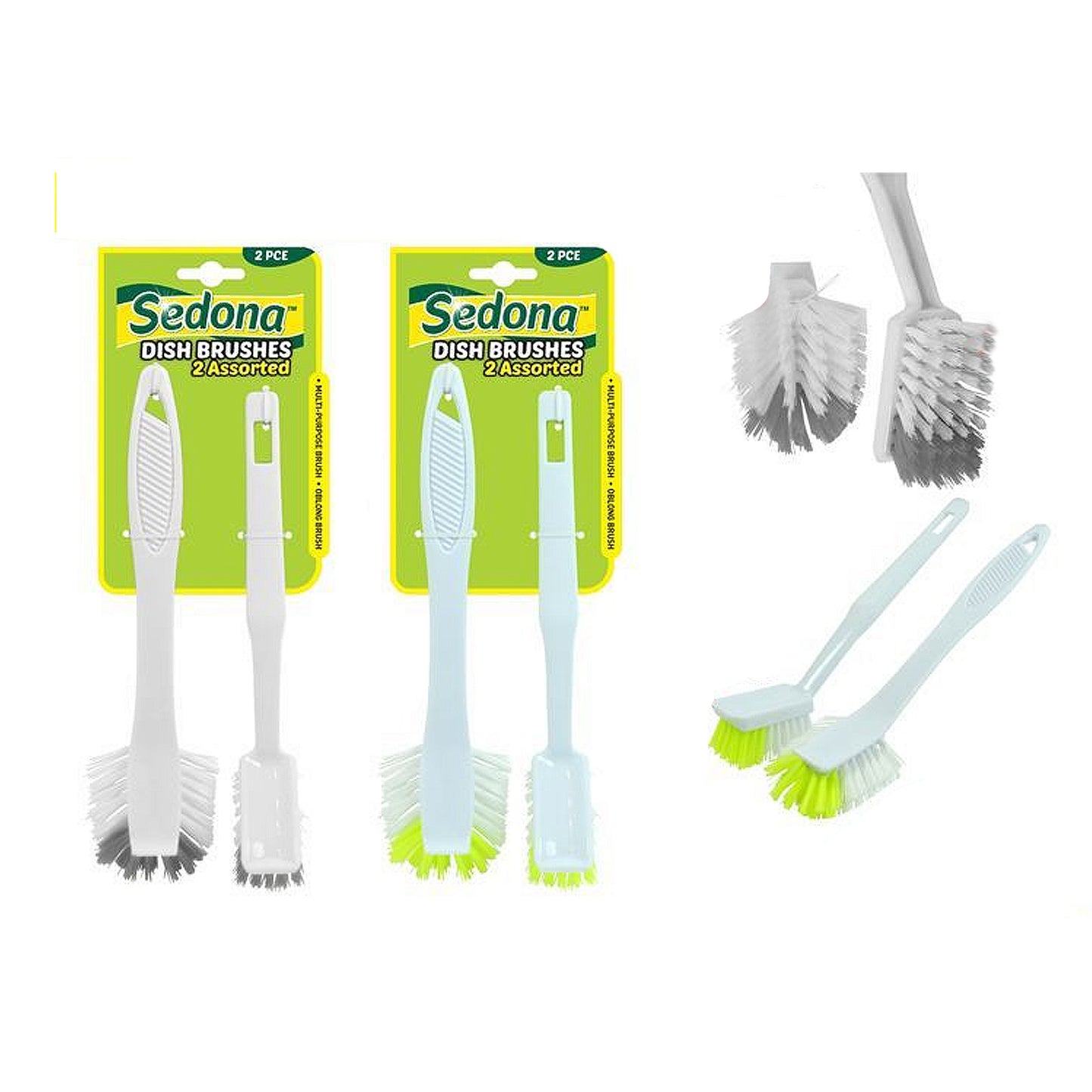 Dish Brush Oblong Circular Small Compact Scraper 2 in 1 Dual Head Assorted 2pcs