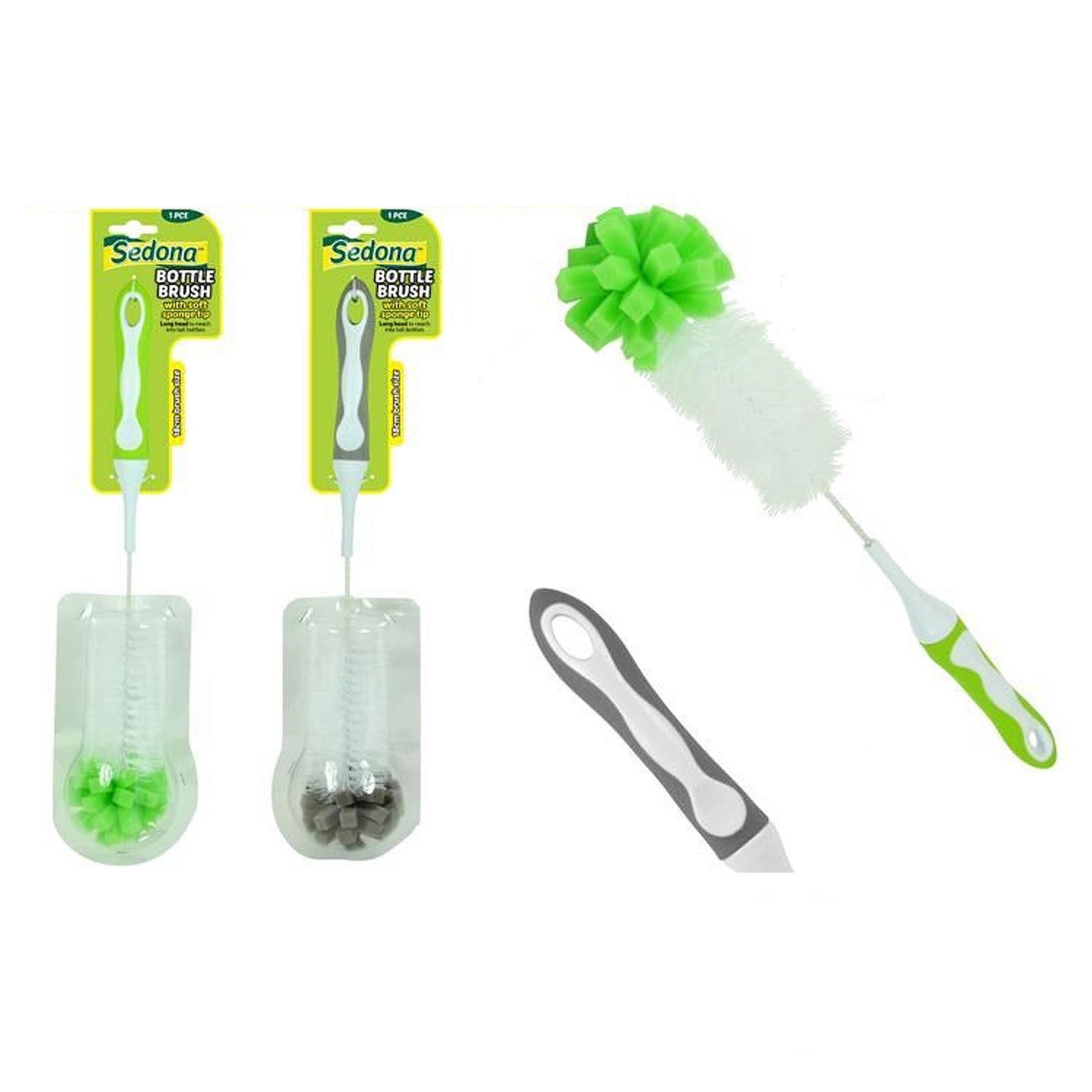 2pcs Bottle Brush Sponge Tip Foam Rubber Handle 18cm Kitchen Round Head