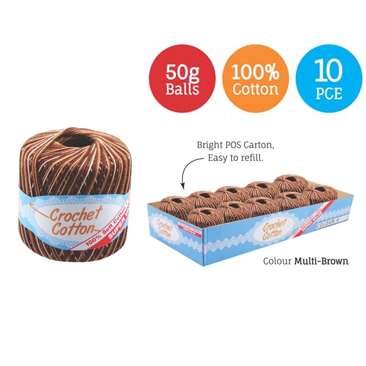 Cotton Crotchet 100% Boll Ball 50g Soft Bulk Coloured Size C Needle 3.25mm