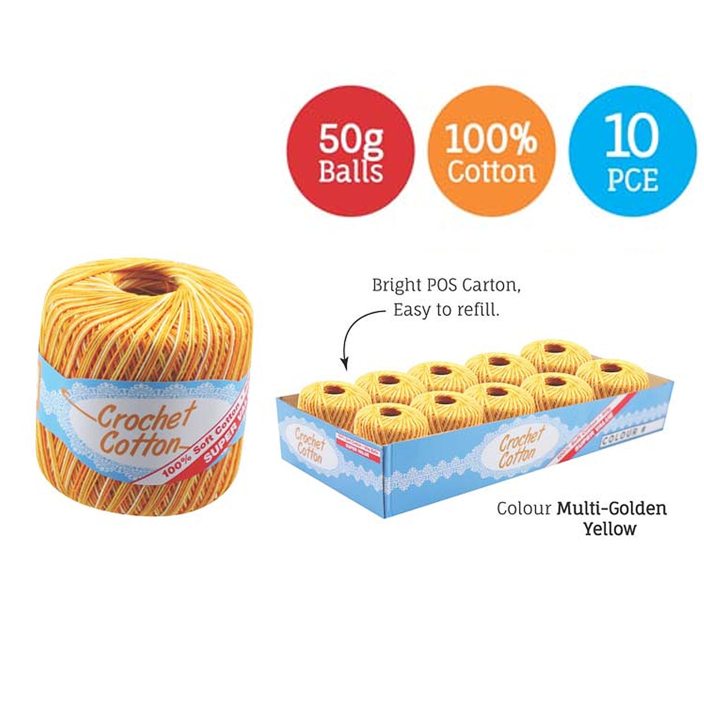 Cotton Crotchet 100% Boll Ball 50g Soft Bulk Coloured Size C Needle 3.25mm