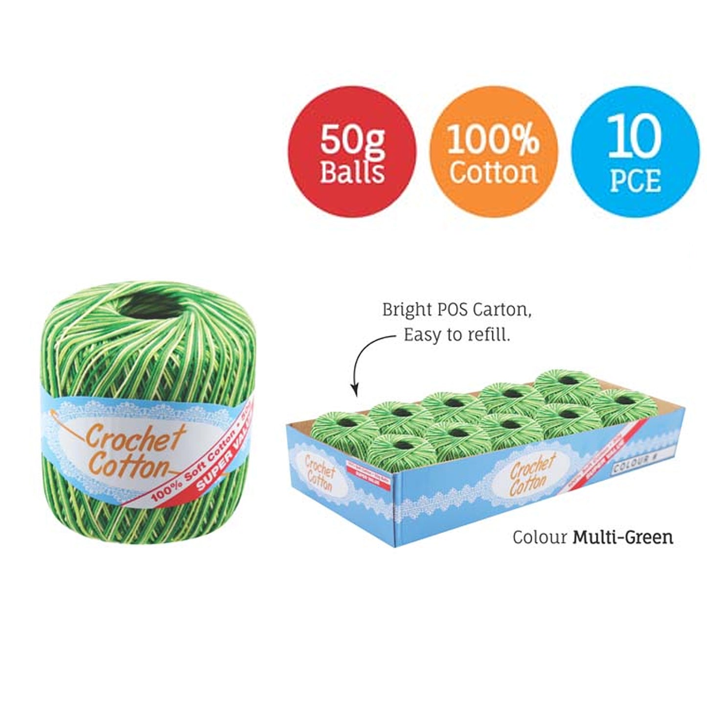 Cotton Crotchet 100% Boll Ball 50g Soft Bulk Coloured Size C Needle 3.25mm