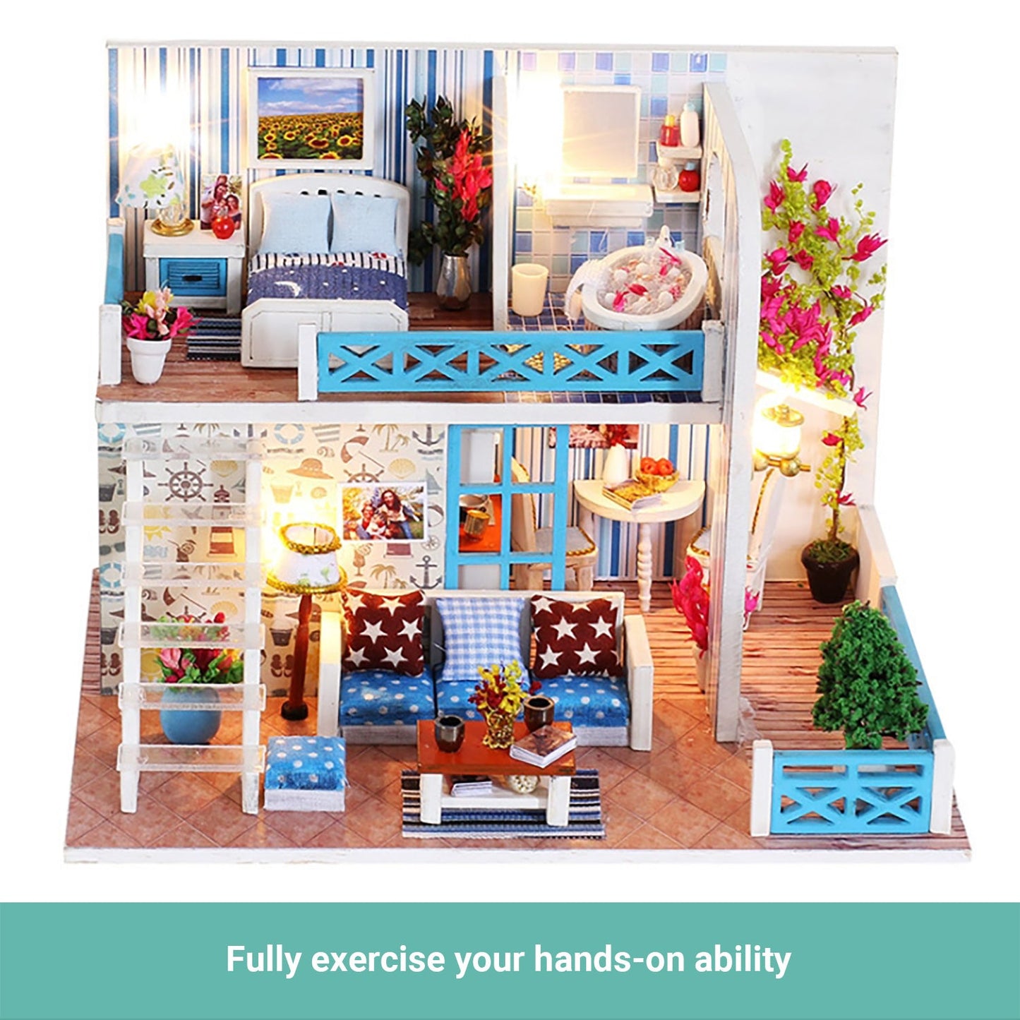 Lineguard DIY LED Doll House Mini Home Music Lighting Miniature Furniture Kit