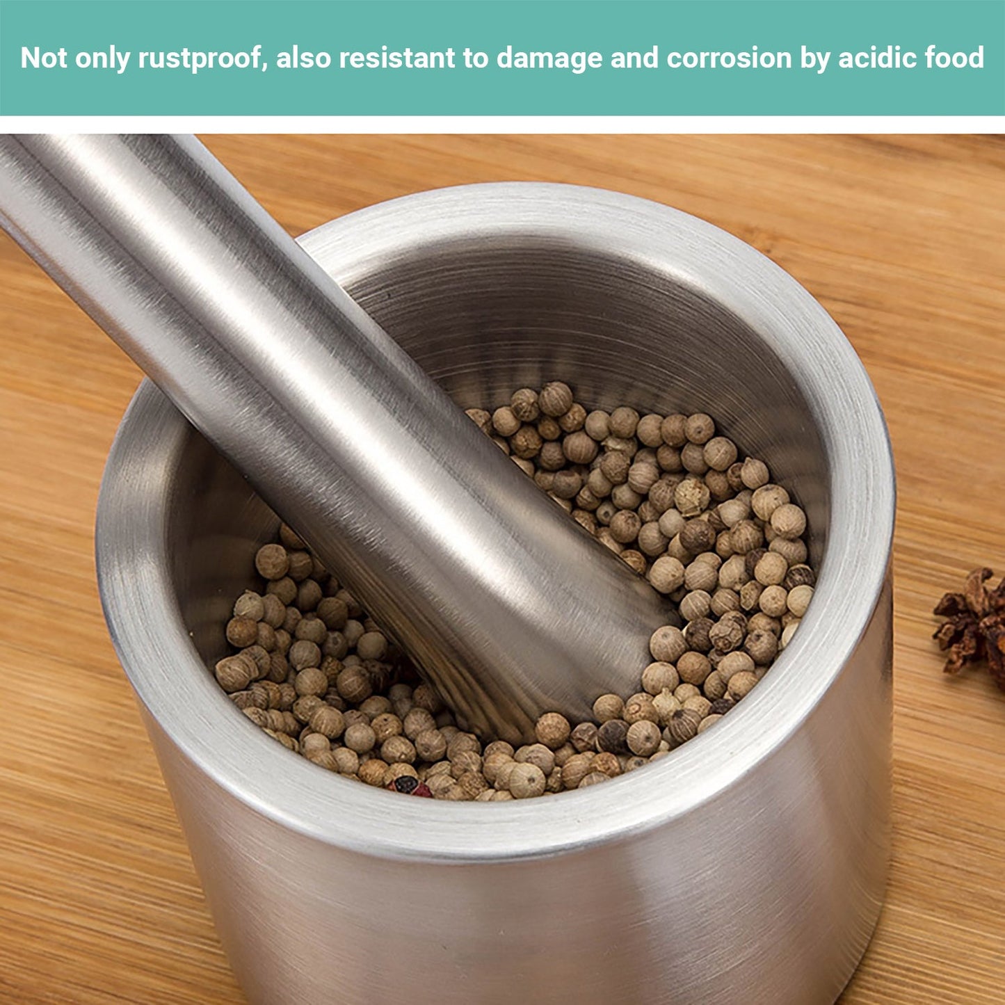 Wasel Mortar And Pestle Set Stainless Steel Garlic Crusher Spices Herbs Grinder