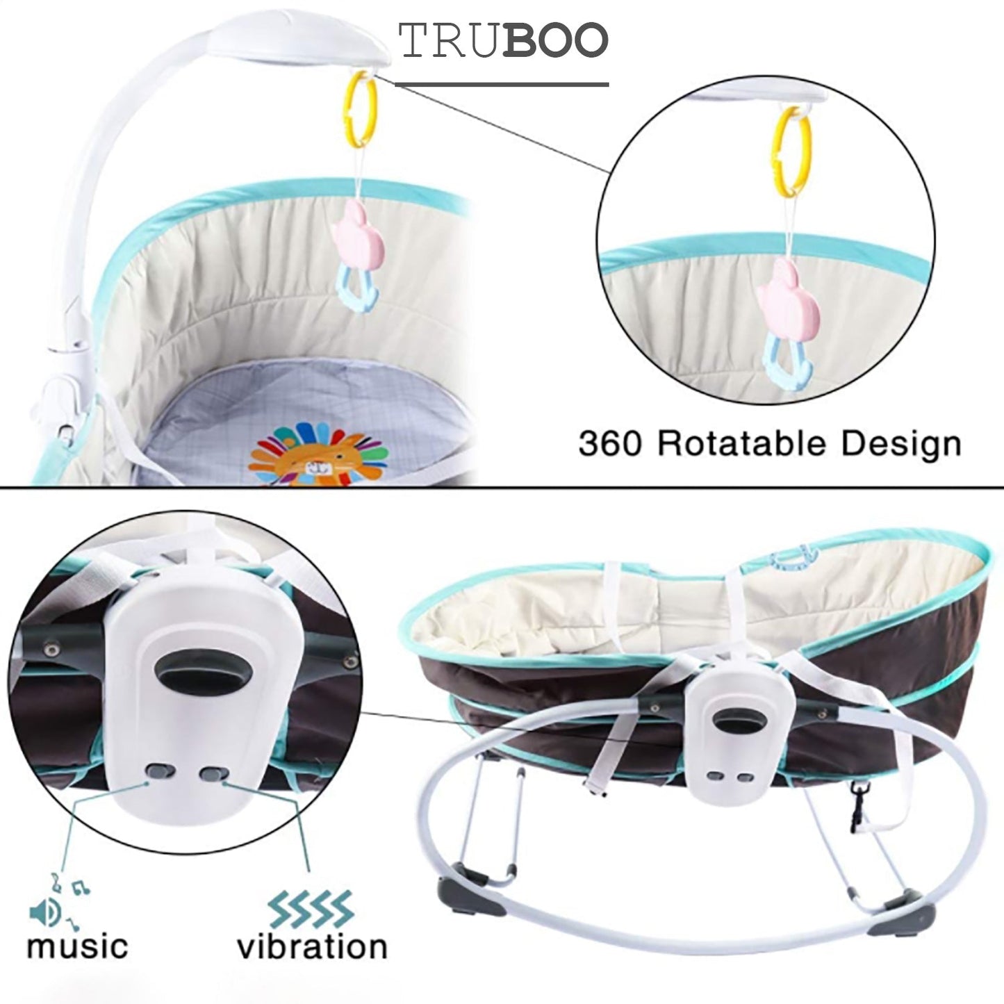 Truboo 5 In 1 Baby Rocker Infant Swing Chair Newborn Bouncer Bassinet Bed