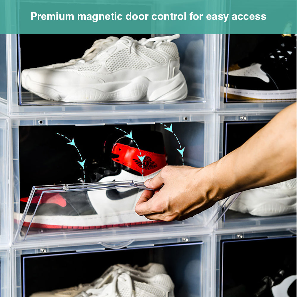 Meur Sneaker Display Cases Magnetic Shoe Box Storage Stackable Clear Rack Cubes