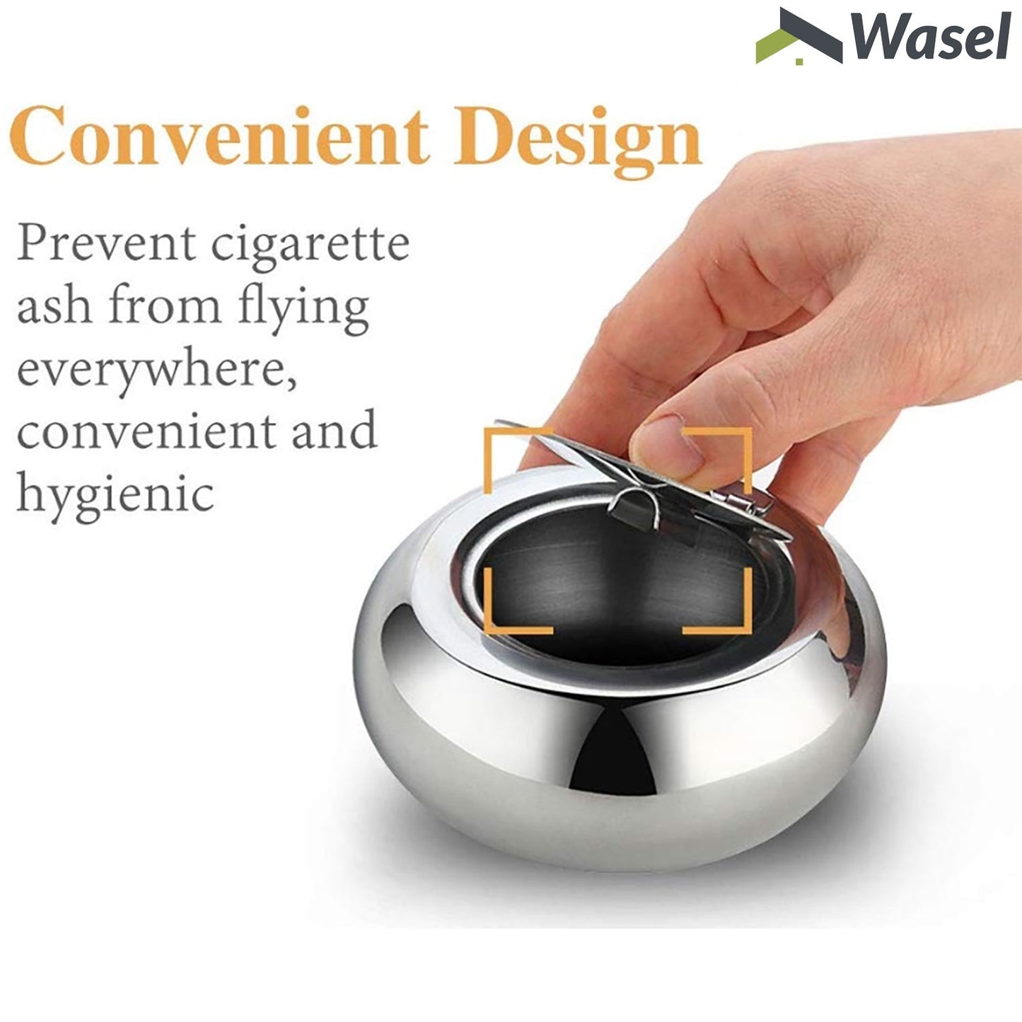 Wasel Stainless Steel Ashtray Cigarette Smoking Lidded Case Windproof Ash Holder