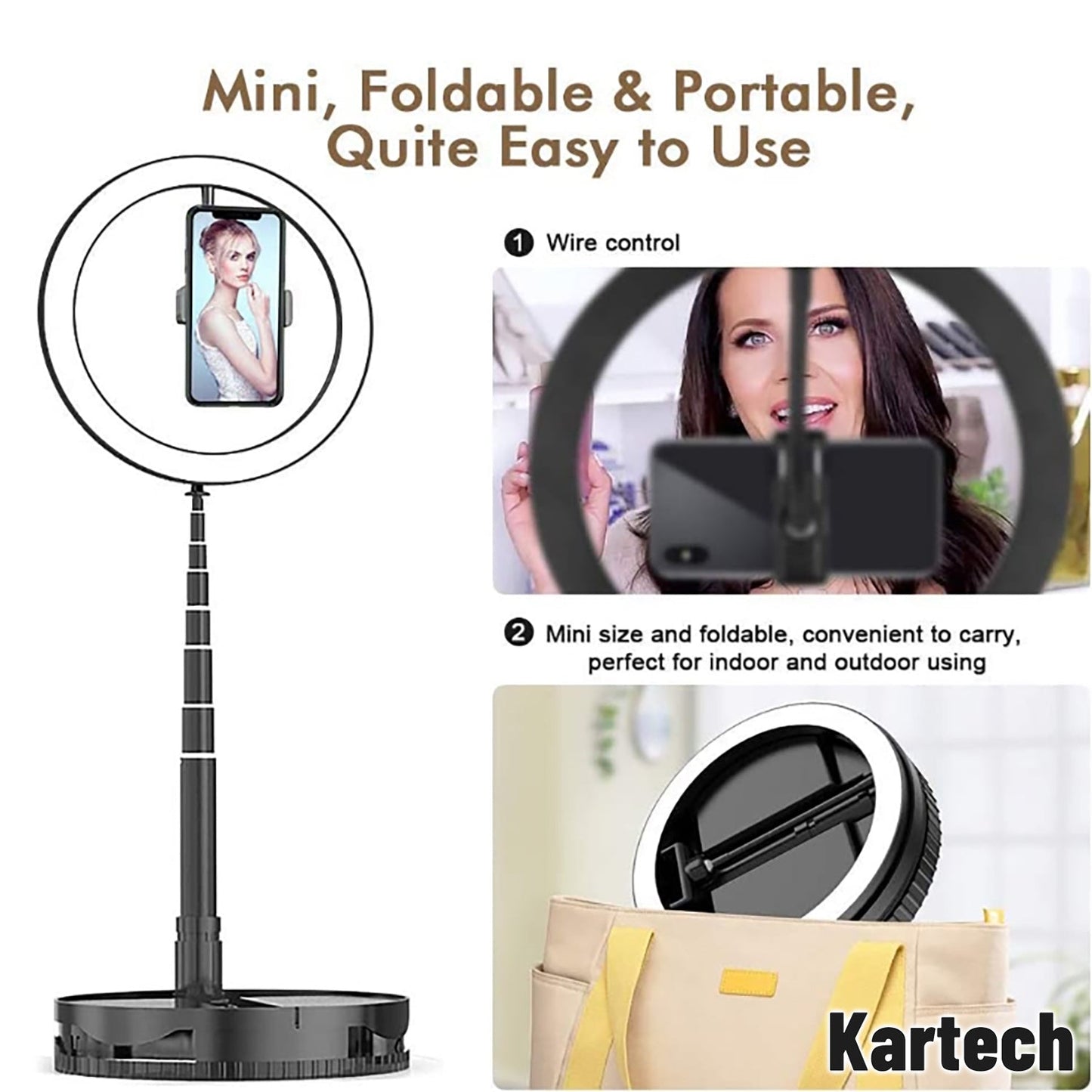 Kartech Ring Light Stand Foldable LED Diffuser Selfie Live Streaming YouTube