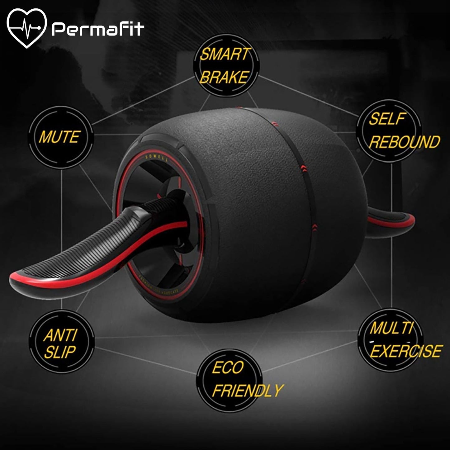Permafit AB Roller Wheel Abdominal Exercise Trainer Workout Equipment Home Gym
