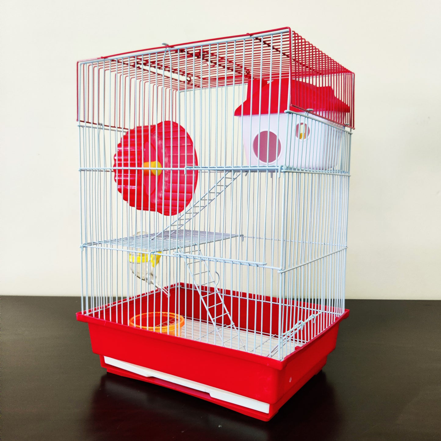 Mouse Hamster Cage Metal Frame Square Roof Red Coloured Toys 30cm x 23cm x 41cm