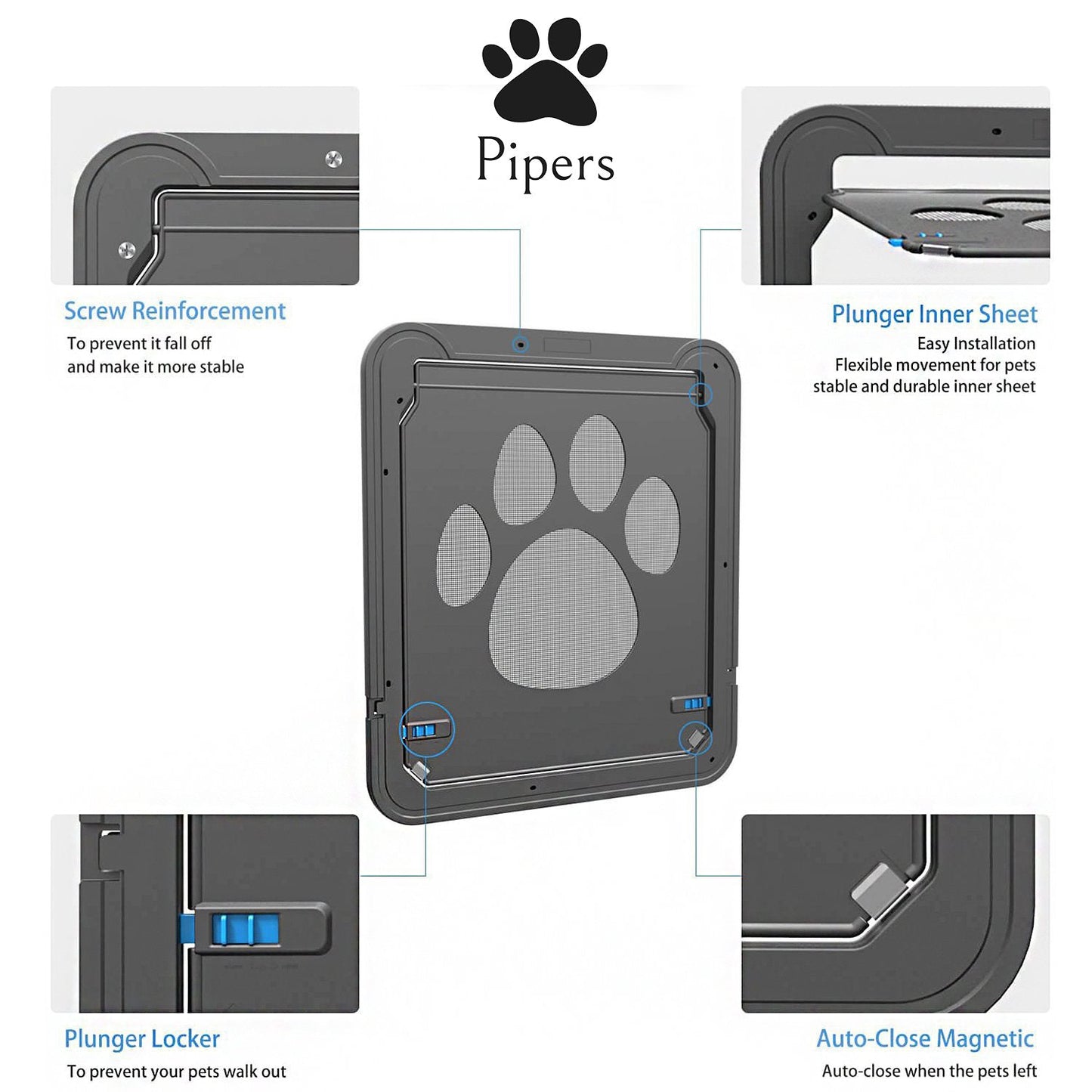 Pipers Pet Screen Door Dog Cat Puppy Flap Automatic Lock Security Large Window