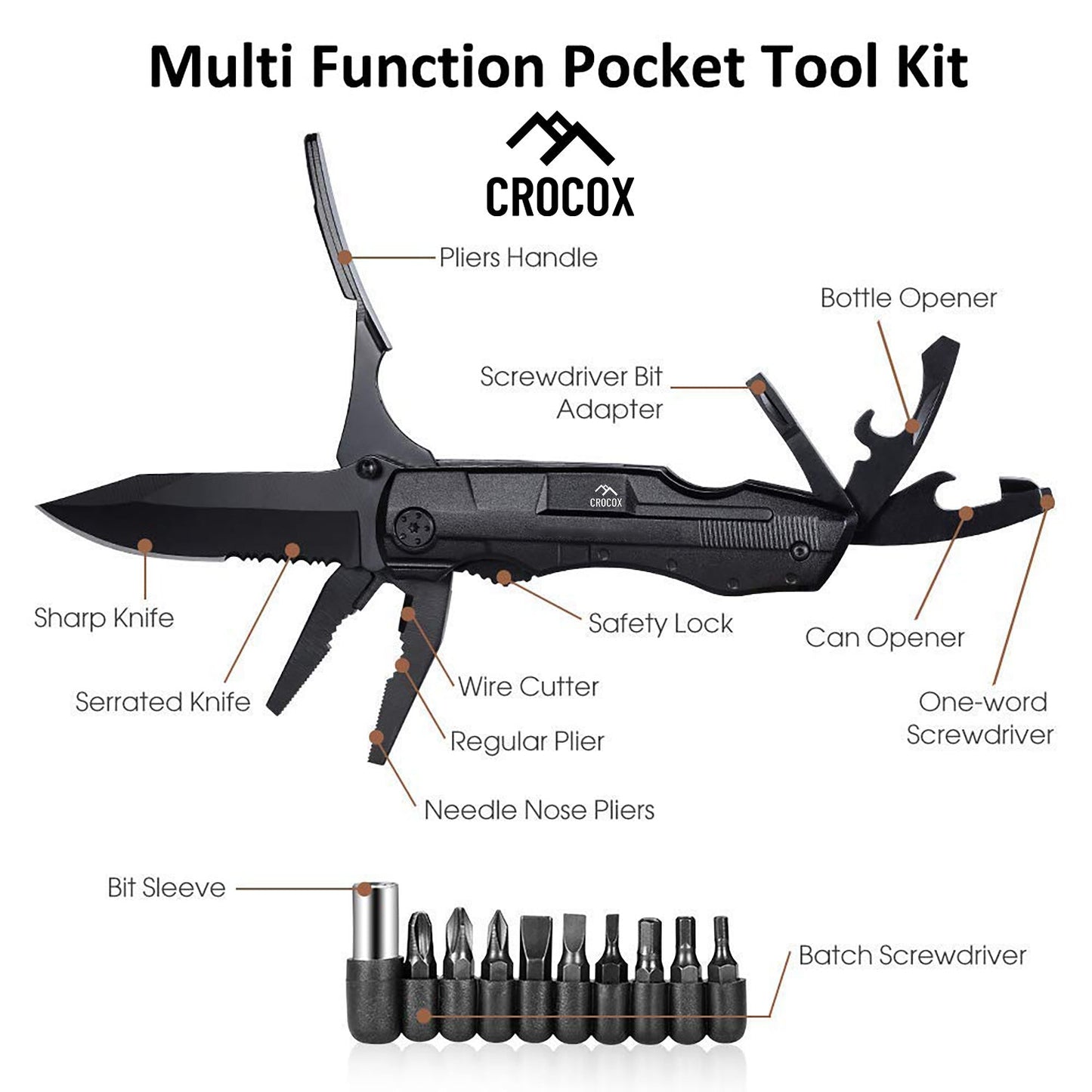 Crocox Mini EDC Folding Knife Utility Set Pocket Survival Tools Hunting Tactical