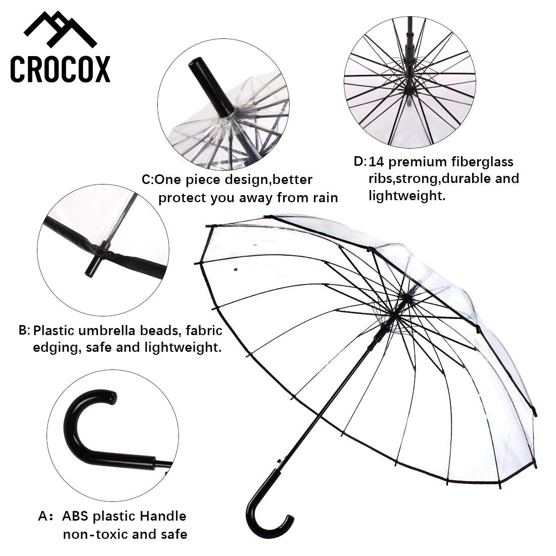 Crocox Clear Umbrellas Automatic Windproof Large Long Men Womens Dome Birdcage