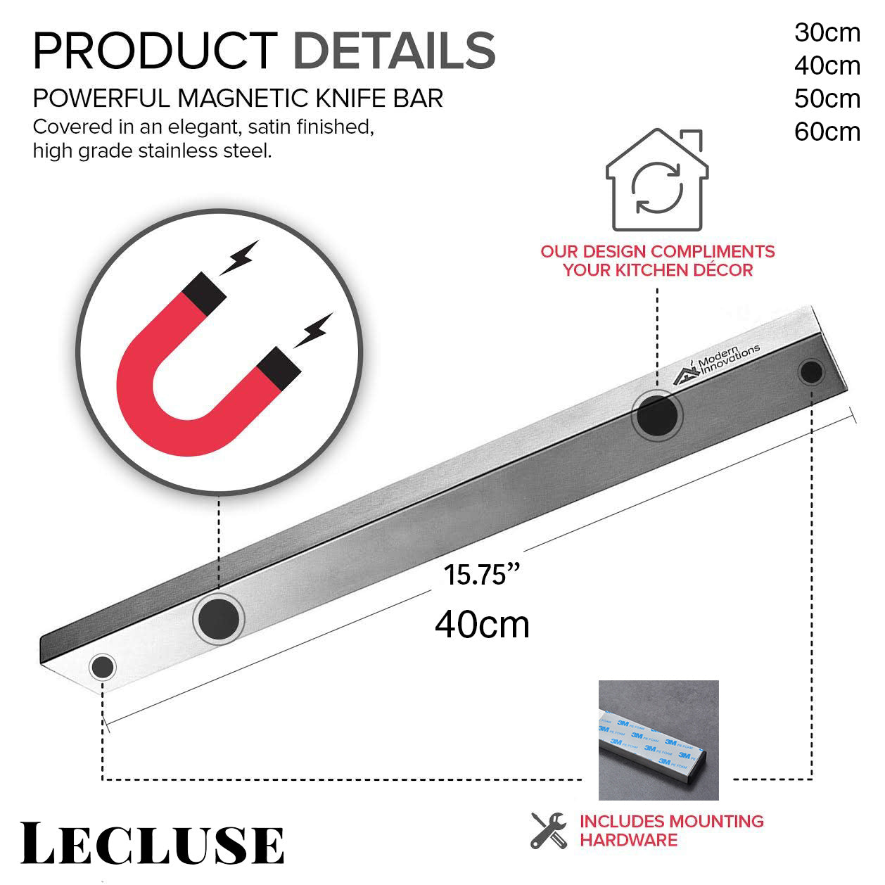 Lecluse Magnetic Knife Rack Holder Strips Strong Tool Block Shelf Stand Wall Bar