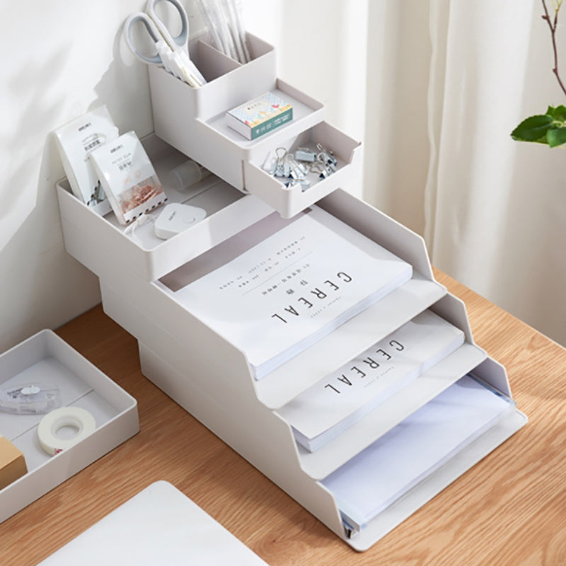 Lecluse Stackable Pull-Out Desk Organizer Letter Tray Organizer Set White Desk Accessories Organize File Document Tray Organizer