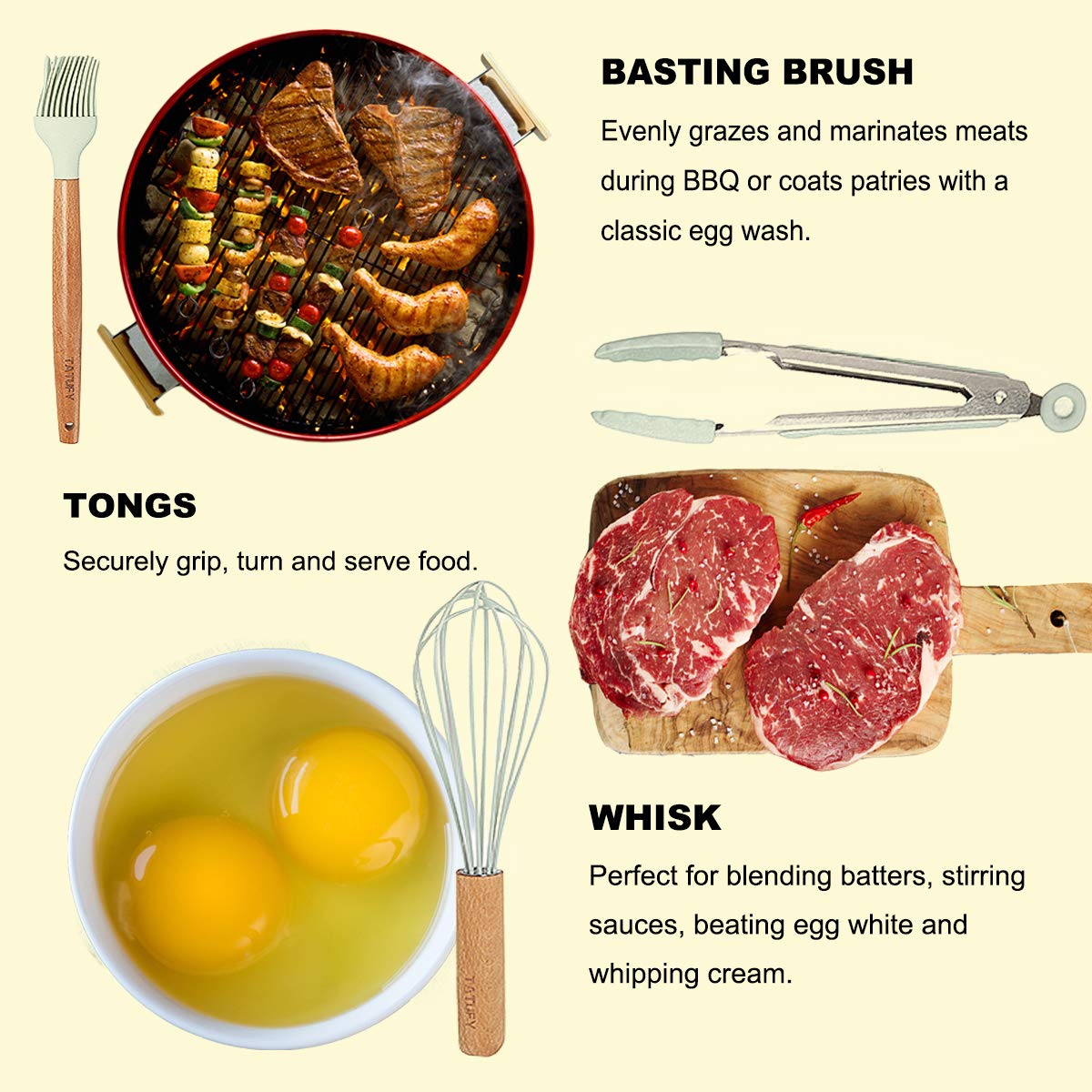Set of 12 Silicone Utensils Set Wooden Cooking Kitchen Baking Cookware BPA Free
