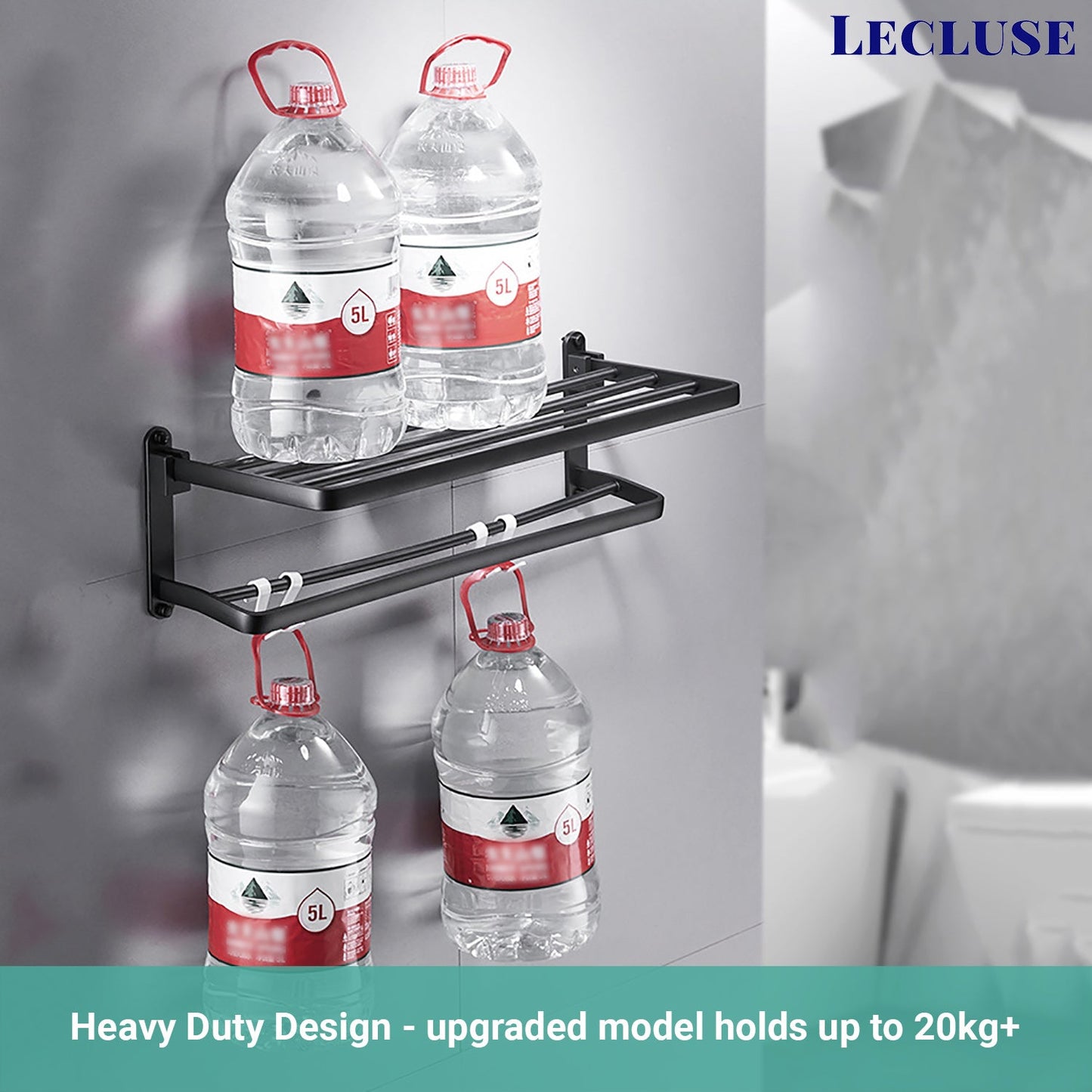 Lecluse Bathroom Accessories Black Set Towel Rack Shelf Storage Hand Rail Caddy