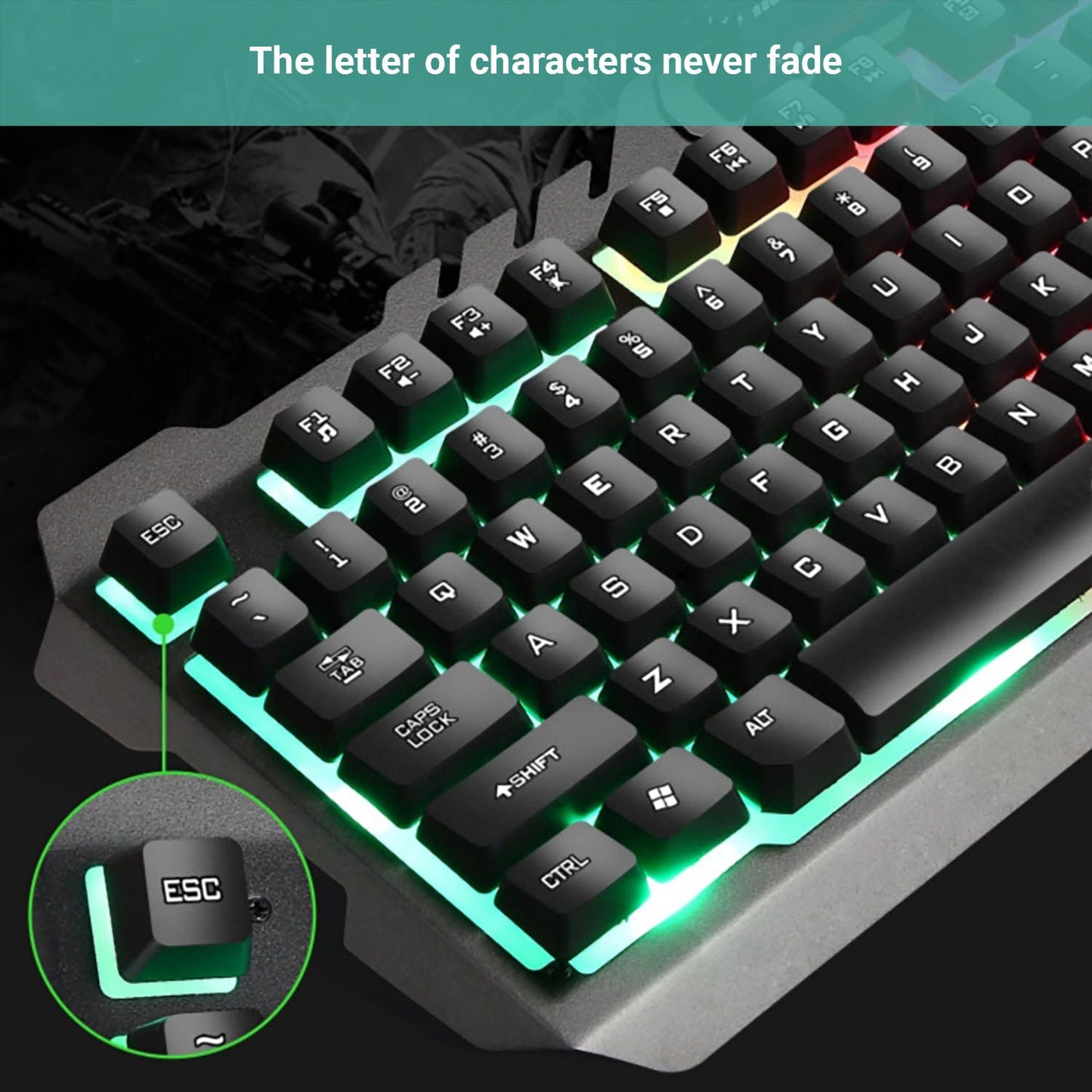 Kartech Gaming Keyboard & Mouse Set Wired Mechanical Feeling Rainbow LED Backlit